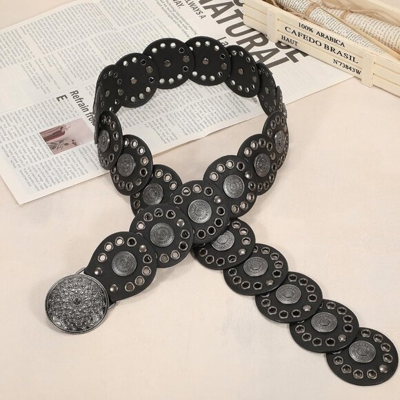 Western Belts for Women Vintage Disc Waist Belts Concho Leather Belts Boho Waist - Picture 7 of 7
